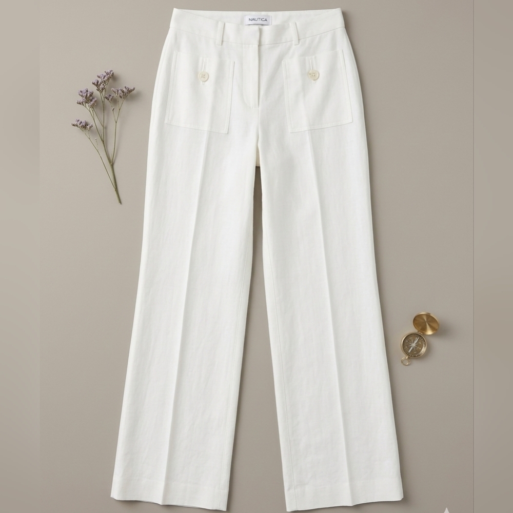 Chanel Vintage White Cotton Wide Leg Ankle Pants Size 40